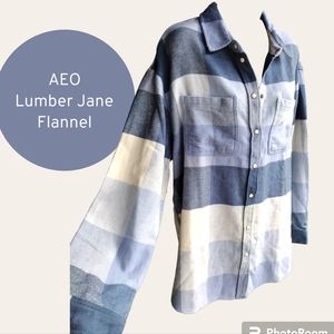 New AEO Blue Plaid LumberJane Flannel Shirt Sz XL